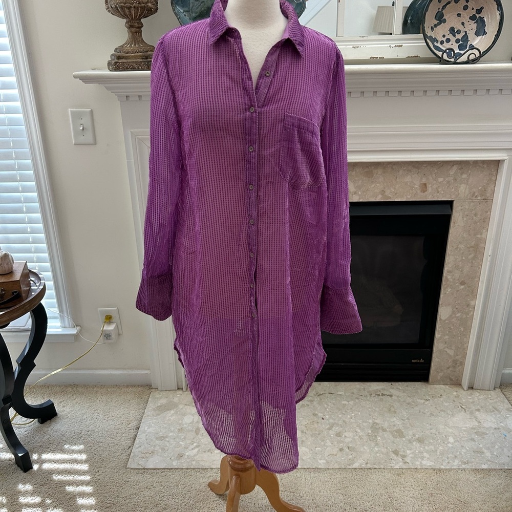 Anthropologie/Akemi + Kin Purple Longline Button-Up Shirt/Dress - Picture 3 of 10
